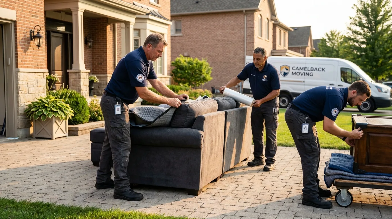 Large estate moving crew wrapping furniture in Wellington, UT