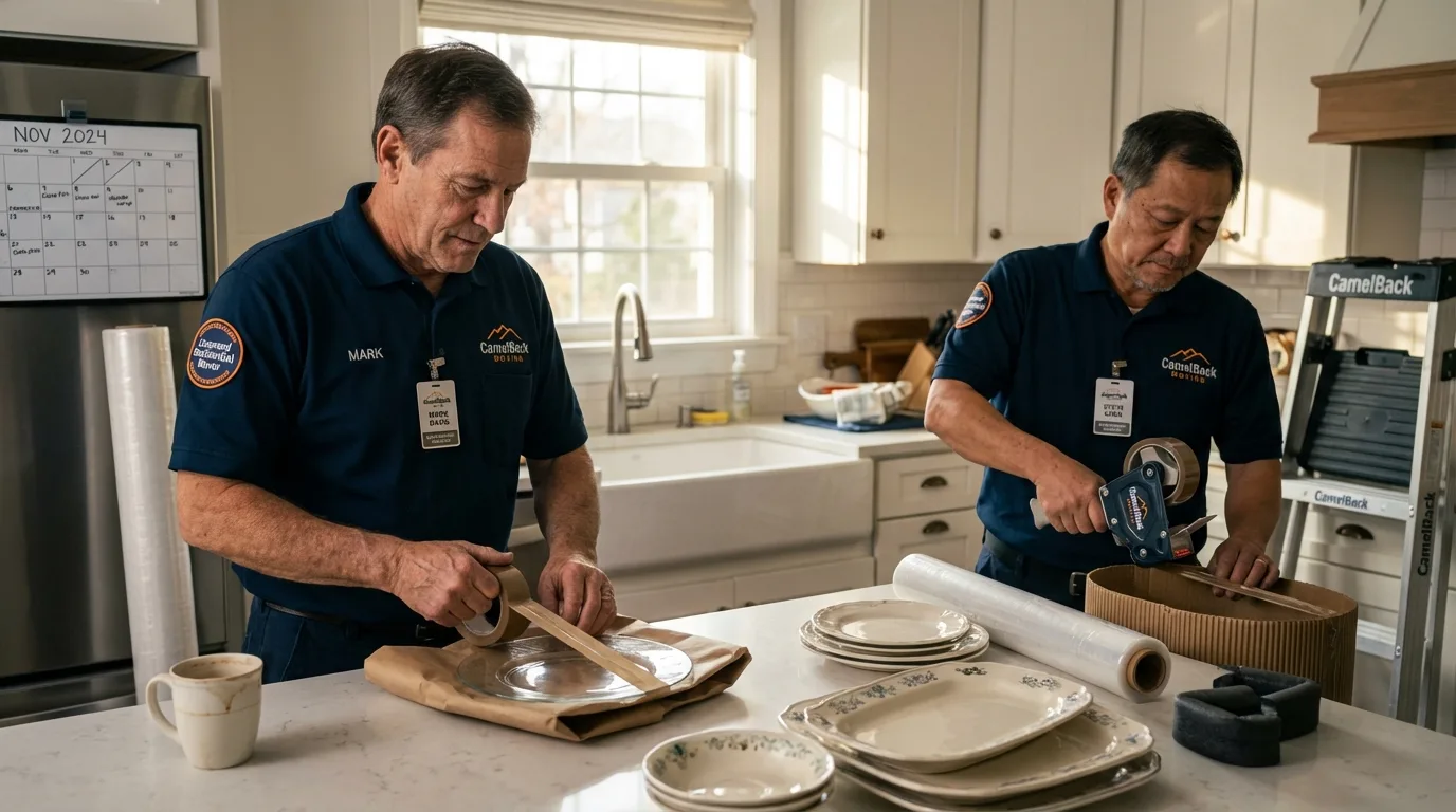 Professional crew packing kitchen dishware in Wellington, UT